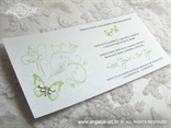 bijelo zelena pozivnica sa zelenim tiskom i leptirom