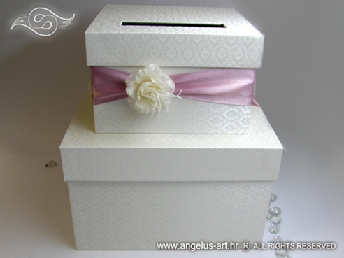 kutija za kuverte s darovima za mladensce sa rozom trakom i cvijetom