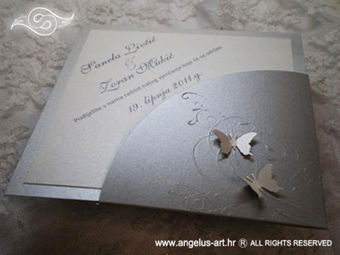 pozivnica u obliku dijamanta srebrna s leptirima