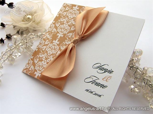 peach bow wedding invitation