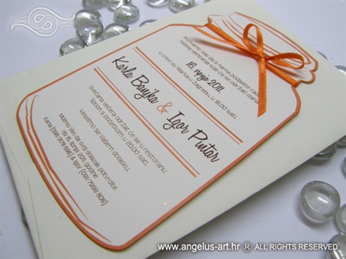 pozivnica za vjencanje u obliku staklenke s narancastom masnom