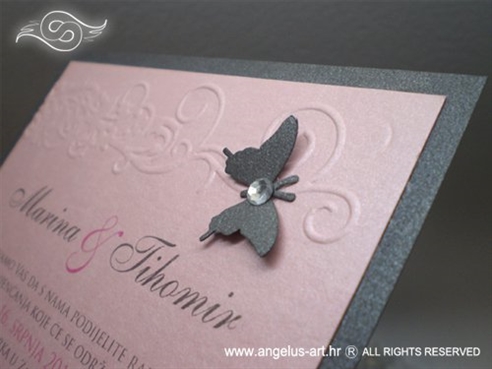 roza pozivnica za vjenčanje s leptirom i cirkonom