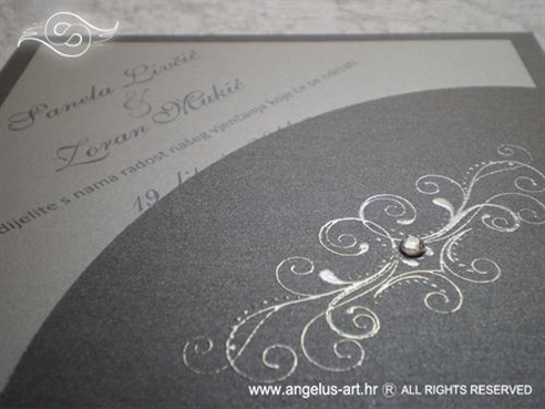 srebrna pozivnica za vjenčanje s cirkonom i 3D srebrnim izbočenim tiskom