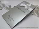 Srebrni menu/jelovnik za svadbenu svečanost s bijelom satenskom mašnom