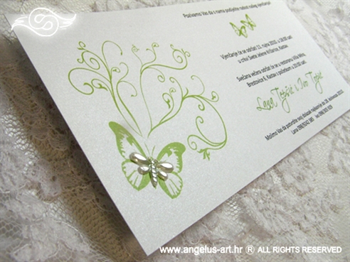 zelena pozivnica za vjenčanje s leptirima
