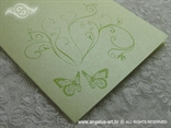 zeleni leptiri na zahvalnici s pastelnim perlastim kartonom
